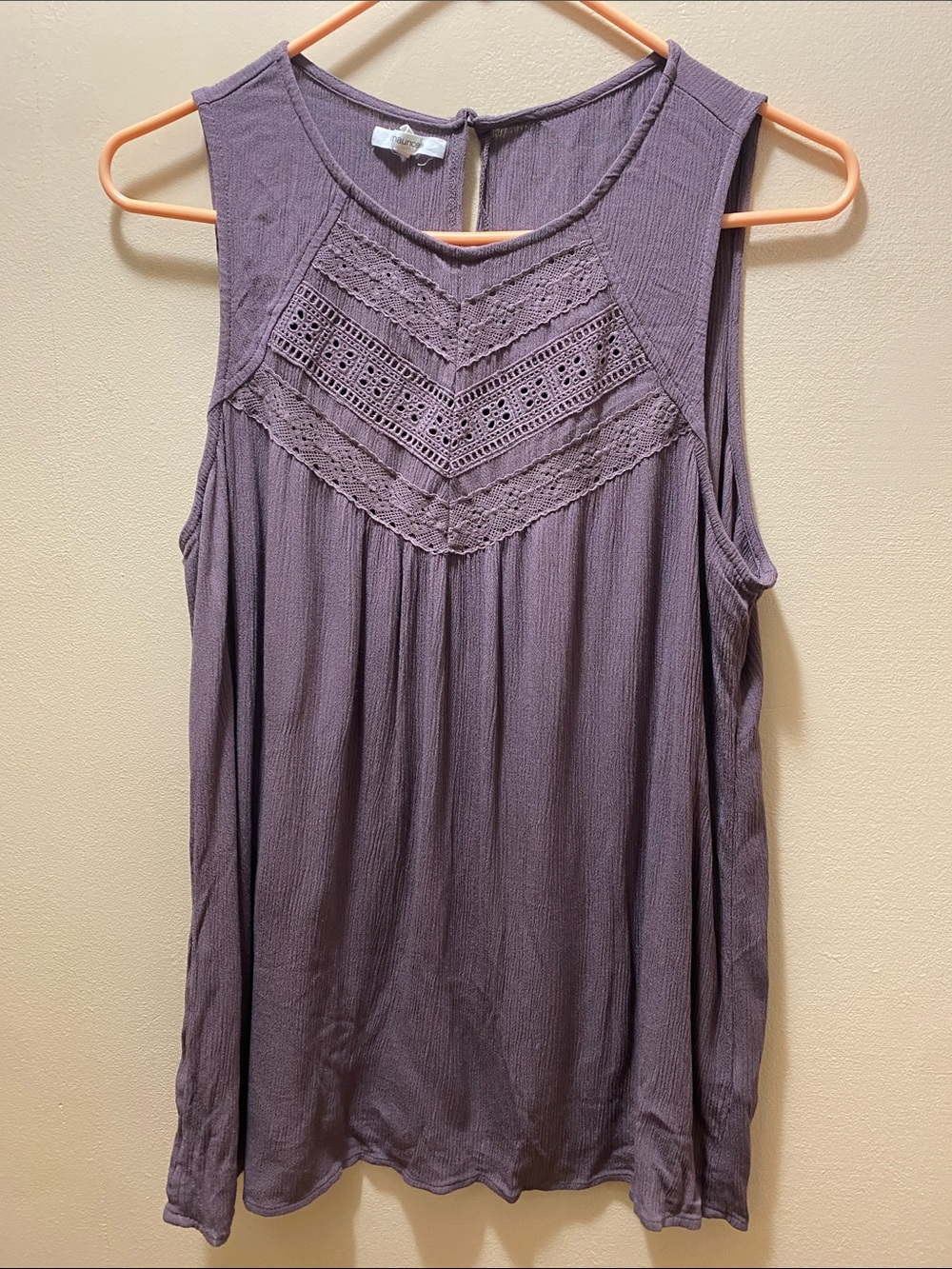 Maurices Dusty Plum Crochet Yoke Tank Top-Large Flowy Lagenlook Fall Vacation